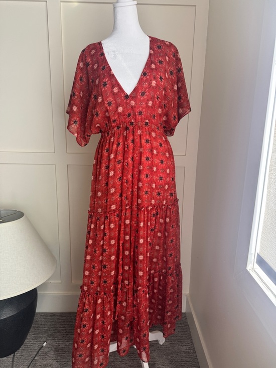 Misa Los Angeles Dresses & Skirts - Misa Los Angeles Red Floral V-Neck Tiered Maxi Dress